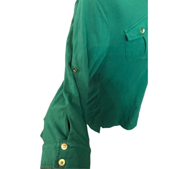 Tommy Hilfiger green 3/4 button crown collared with gold accent buttons size L - Picture 5 of 14